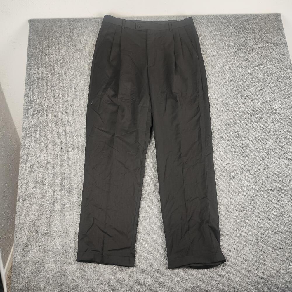 Giorgio Cosani Dress Pants Mens 34x31 Black Wool Pleated Classic Fit Lined